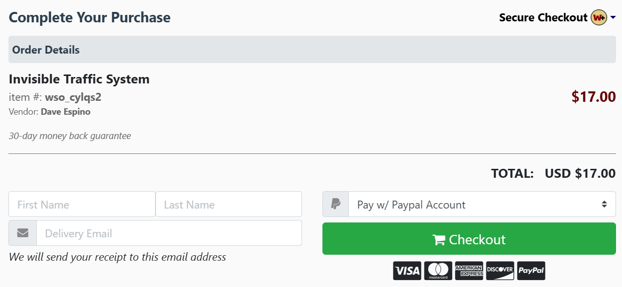 Invisible Traffic System-checkout page